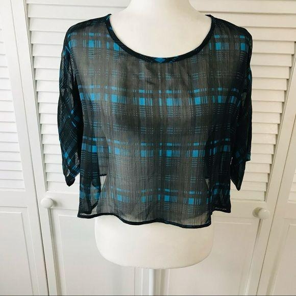 *NEW* MILLAU Black Blue Plaid Oversized Crop Top Size S