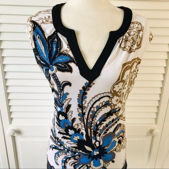 7TH AVENUE White V-Neck Sleeveless Shirt Size S