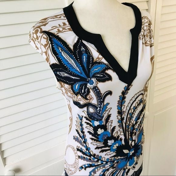 7TH AVENUE White V-Neck Sleeveless Shirt Size S