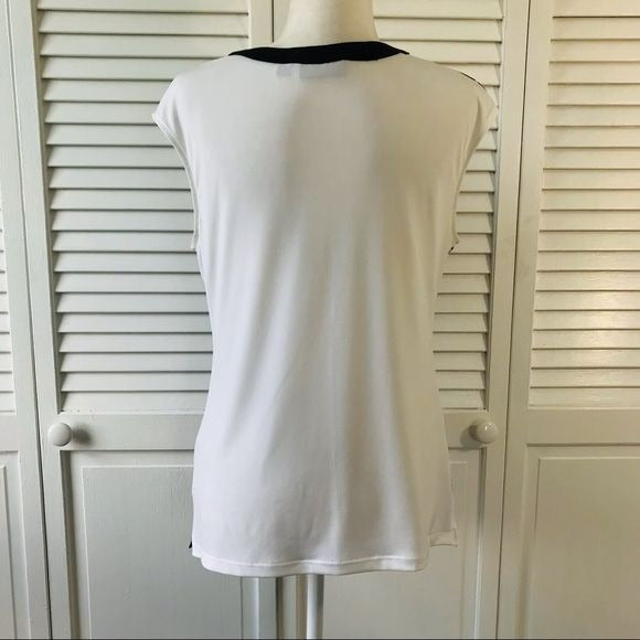 7TH AVENUE White V-Neck Sleeveless Shirt Size S