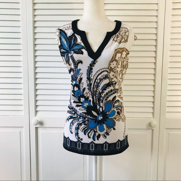7TH AVENUE White V-Neck Sleeveless Shirt Size S