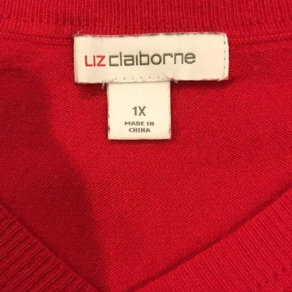 LIZ CLAIBORNE Red Striped Sweater Size 1X