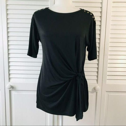 JONES NEW YORK Black Side-Tie Short Sleeve Shirt Size S