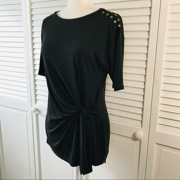 JONES NEW YORK Black Side-Tie Short Sleeve Shirt Size S
