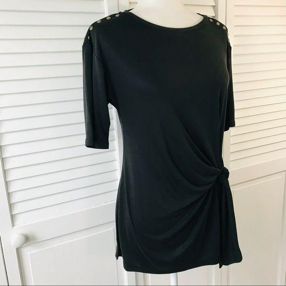 JONES NEW YORK Black Side-Tie Short Sleeve Shirt Size S