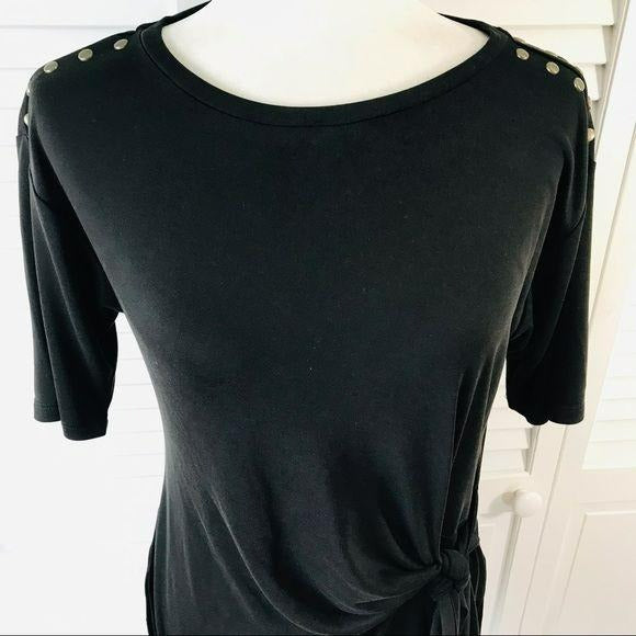 JONES NEW YORK Black Side-Tie Short Sleeve Shirt Size S