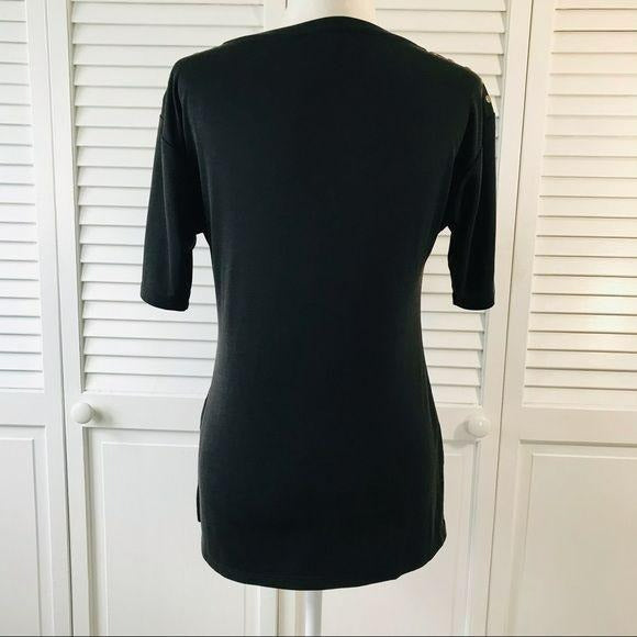 JONES NEW YORK Black Side-Tie Short Sleeve Shirt Size S