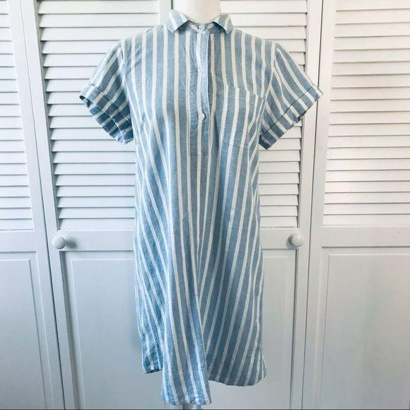 J. CREW Blue White Striped Shirt Dress Size S
