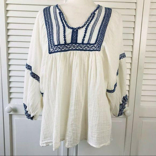*NEW* MAX STUDIO Boho Embroidered Gauze Top Size M