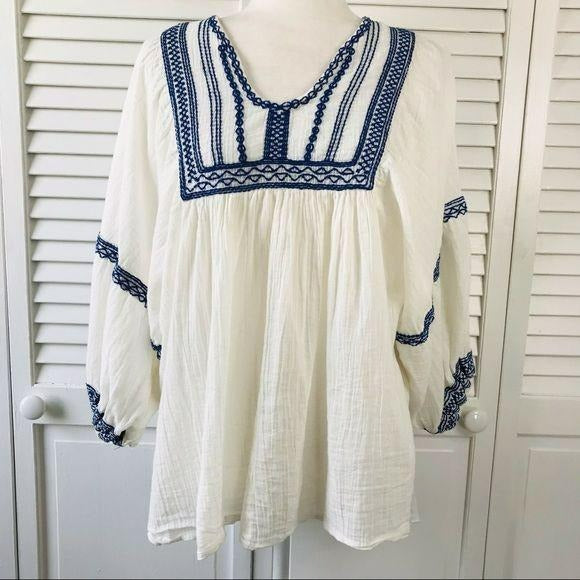 *NEW* MAX STUDIO Boho Embroidered Gauze Top Size M
