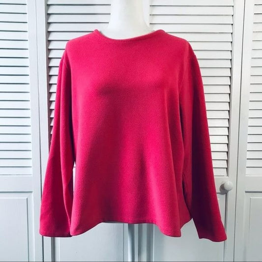 LANDS’ END Pink Fleece Scoop Neck Sweater Size L