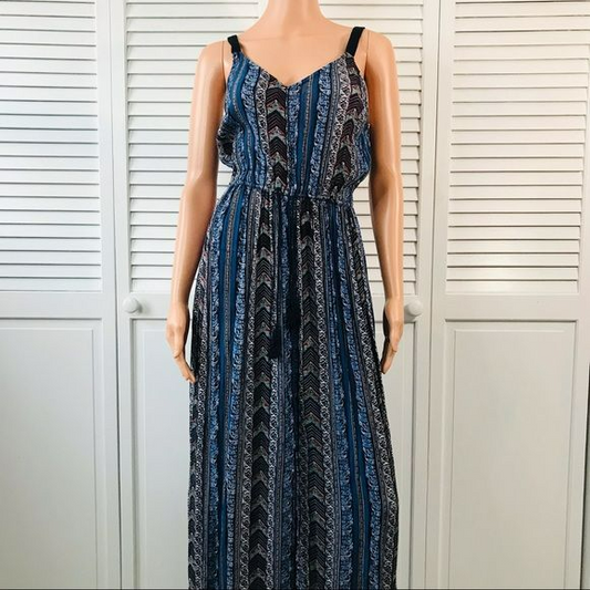 *NEW* BAND OF GYPSIES Blue Bohemian Spaghetti Strap Maxi Dress Size M