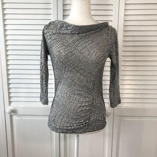 CALVIN KLEIN Gray Asymmetric Cowl Neck Draped Top Size XS