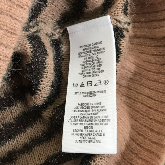 JOIE Black Brown Tiger Stripe V-Neck Long-Sleeve Alpaca Metallic Sweater Size M