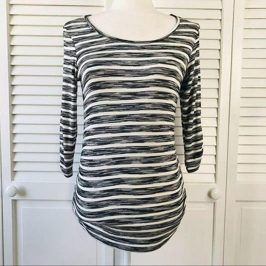 AB STUDIO Black White Striped Shirt