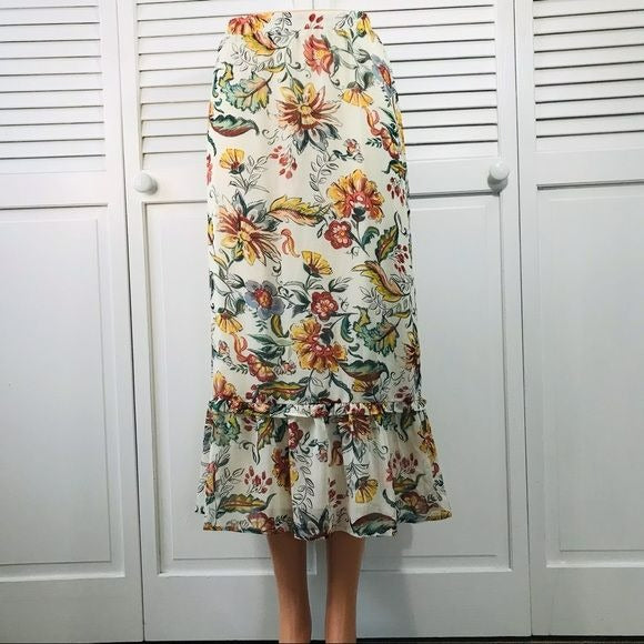 *NEW* CJ BANKS Ivory Floral Midi Skirt