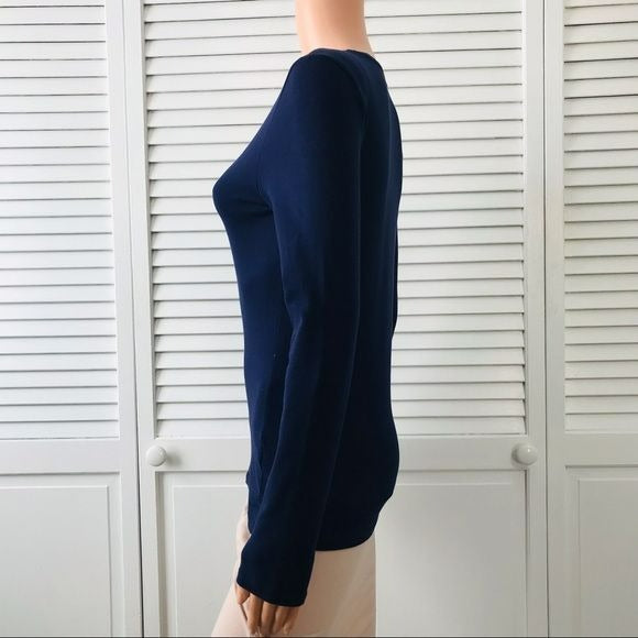 LORD & TAYLOR Navy Blue Long Sleeve V-Neck Shirt Size XS