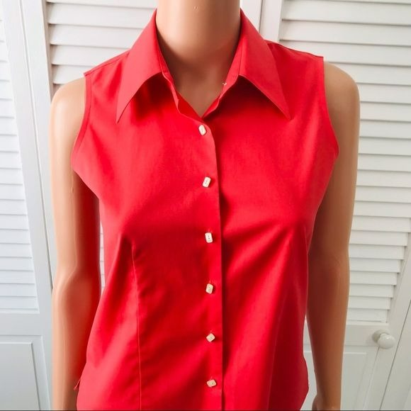 Talbots Petites Coral Sleeveless Collared Button Down Shirt Size 2