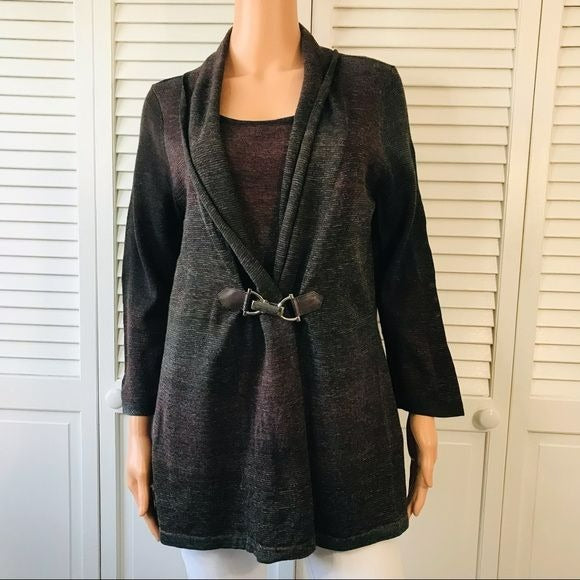 *NEW* CHRISTOPHER & BANKS Purple Brown Shirt With Cardigan Size L