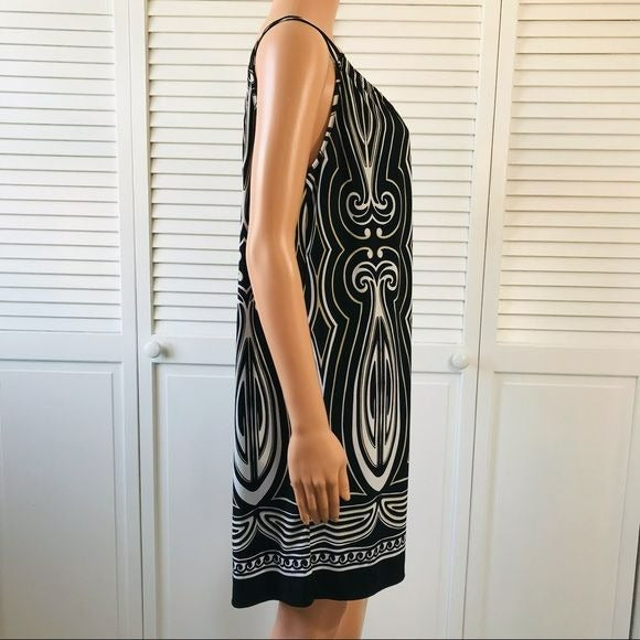 WHITE HOUSE BLACK MARKET Black Graphic Print Holiday Shift Dress