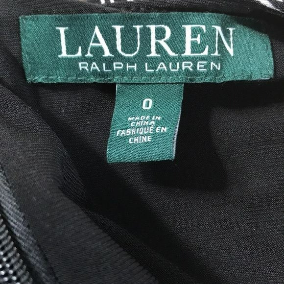 LAUREN RALPH LAUREN Black White Printed Belted Dress Size 0