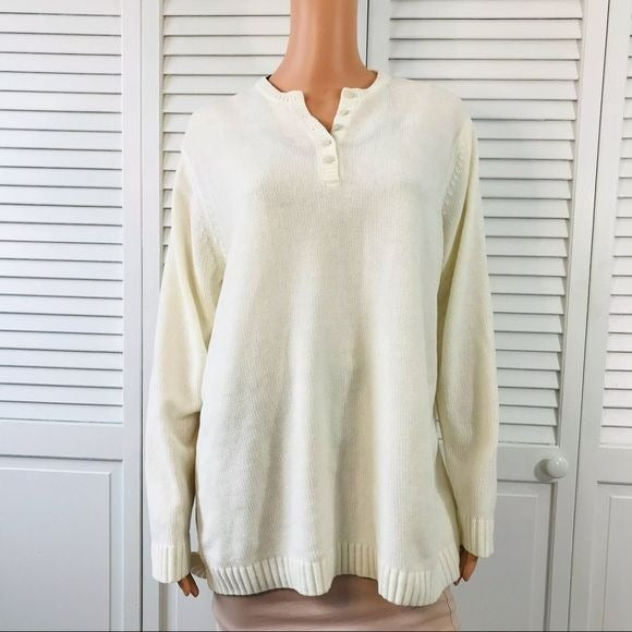 KAREN SCOTT Cream V-Neck Semi Sheer Sweater Size L