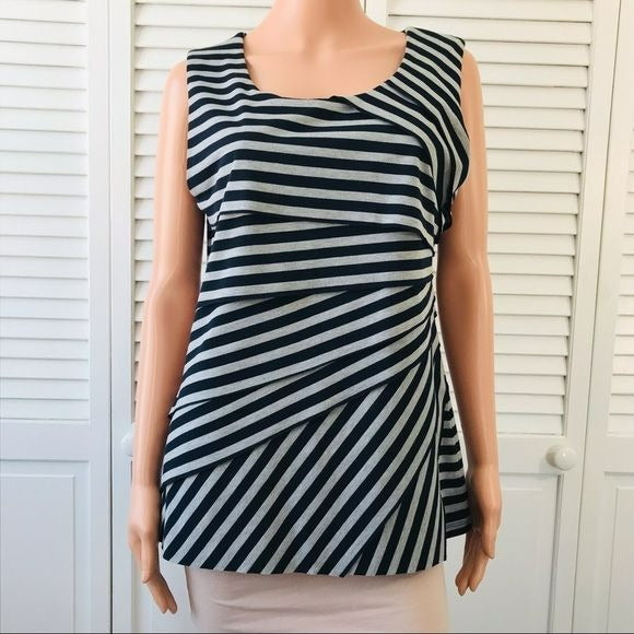 VERVE AMI Black Gray Striped Sleeveless Shirt Size L