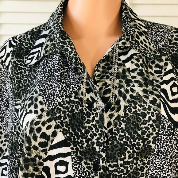 NOTATIONS Animal Print Button Down Shirt Size L