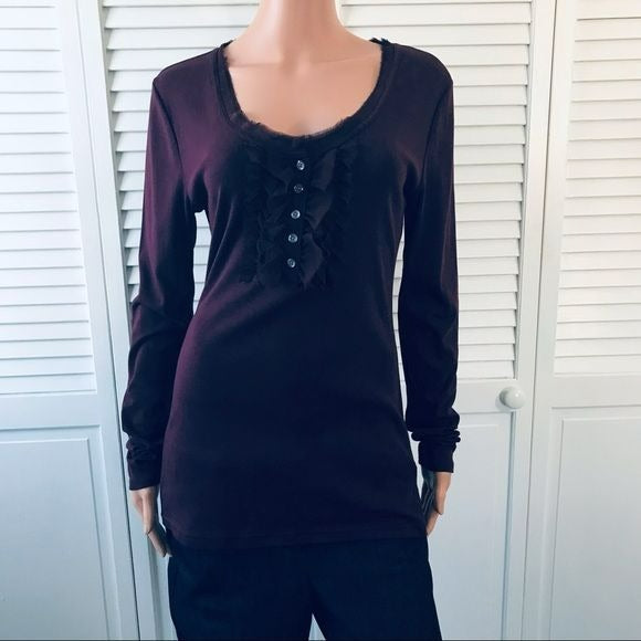BANANA REPUBLIC Purple Scoop Neck Long Sleeve Shirt Size L