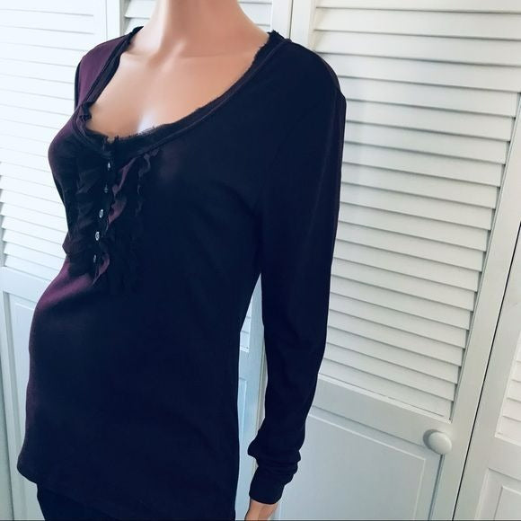 BANANA REPUBLIC Purple Scoop Neck Long Sleeve Shirt Size L