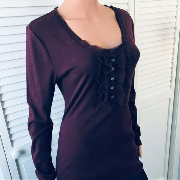BANANA REPUBLIC Purple Scoop Neck Long Sleeve Shirt Size L