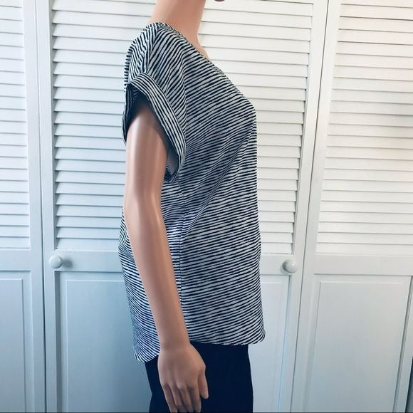 APT. 9 Black White Striped Short Sleeve Blouse