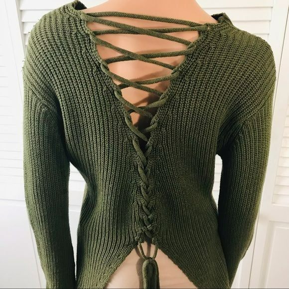 POOF New York Green Open Back Sweater Size M