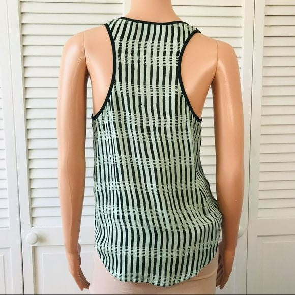 A.L.C. Aqua Black Silk Striped Tank Top Size XS