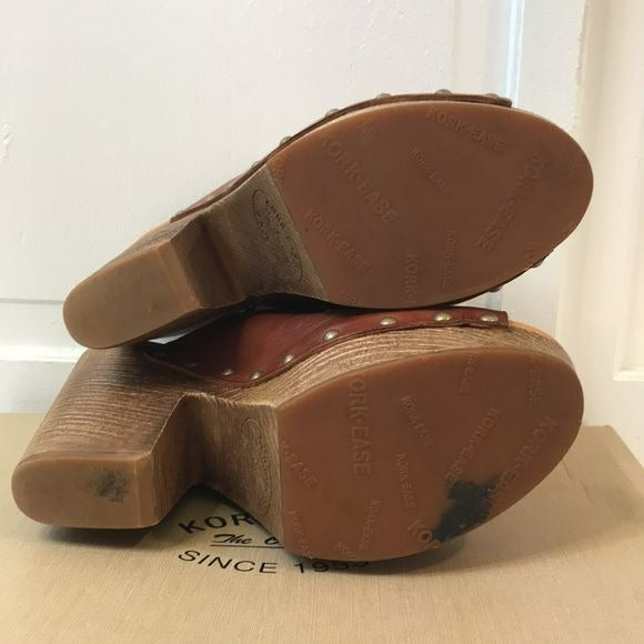 KORK-EASE Tan Deanna Chunky Leather Clog Sandals Size 7