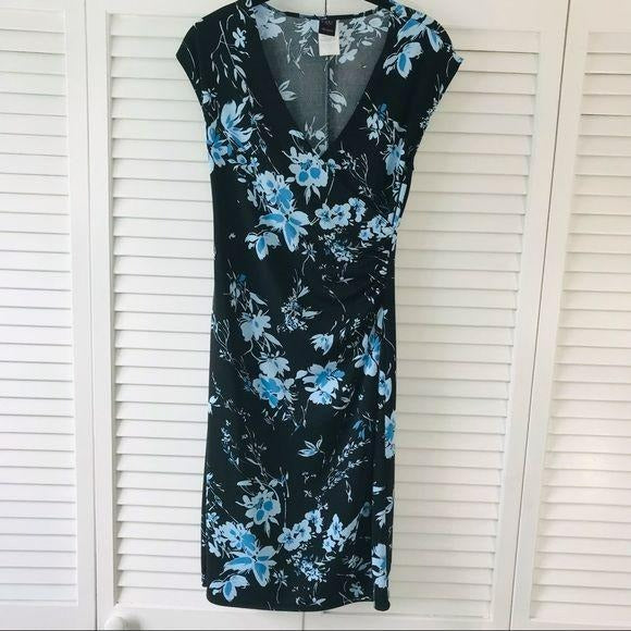 WRAPPER Black Blue Sleeveless V-Neck Dress