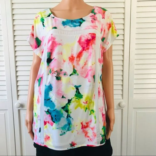 WORTHINGTON Multicolor Scoop Neck Short Sleeve Shirt Size XL