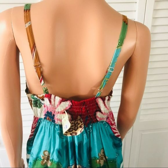 BHAGA BOHO Multicolor Beaded Floral Spaghetti Strap Sundress Size M/L (new with tags)