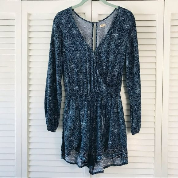 HOLLISTER Blue Printed V-Neck Romper Size S