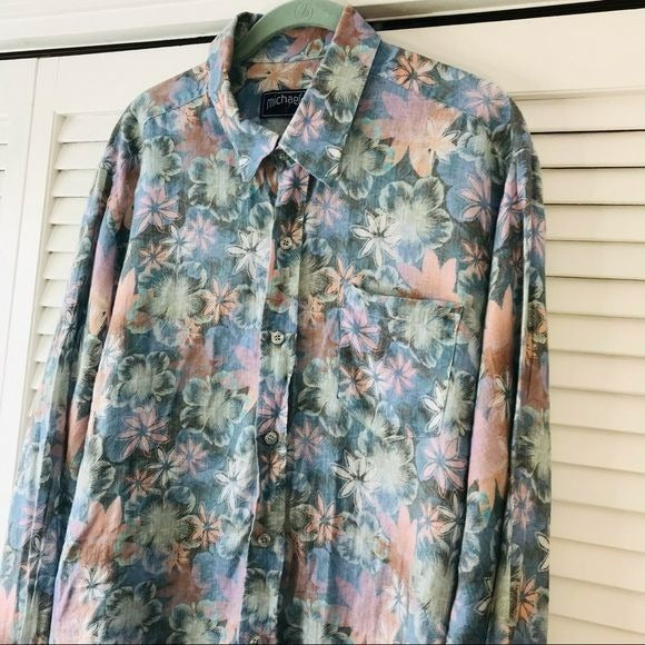 MICHAEL’S Floral Linen Button Down Shirt Size M