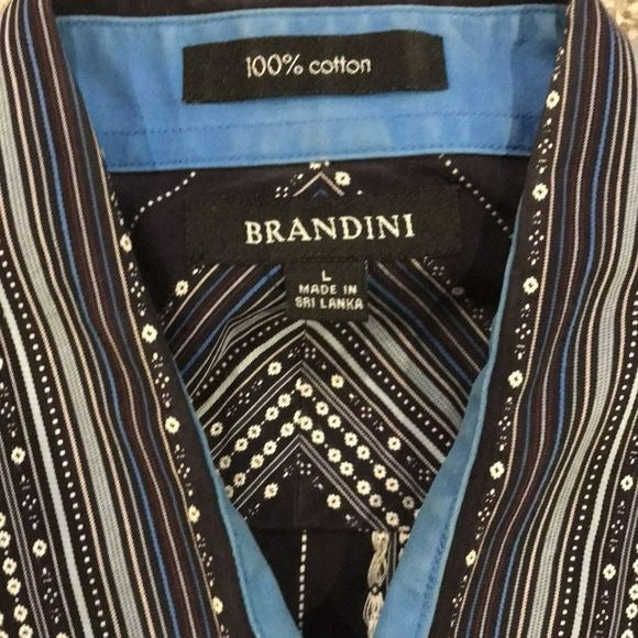 BRANDINI Black White Cotton Printed Button Down Shirt Size L