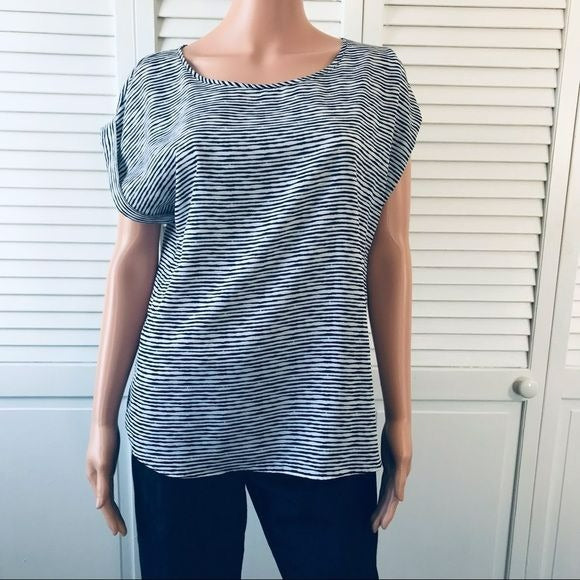 APT. 9 Black White Striped Short Sleeve Blouse