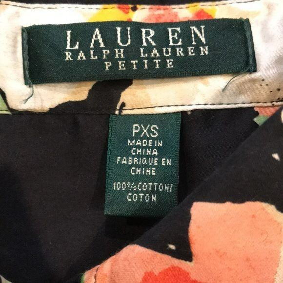 LAUREN RALPH LAUREN Petite Black Floral Button Down Shirt Size XS