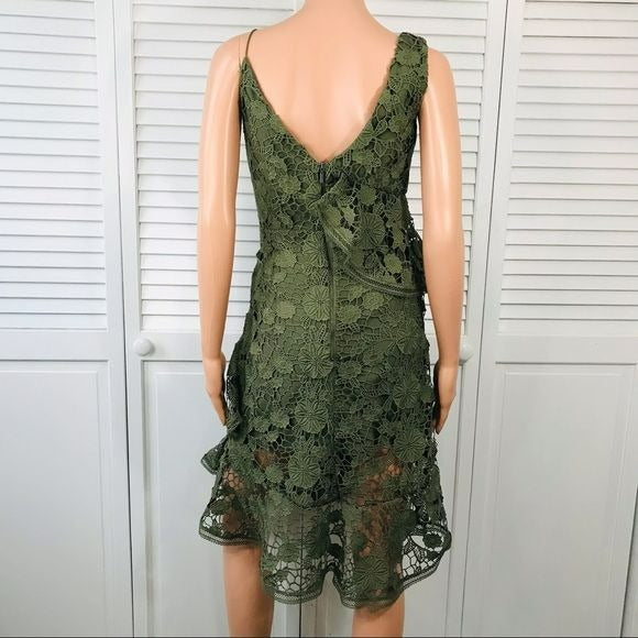 KEEPSAKE Green Frameless Asymmetrical Lace Cocktail Dress Size XS
