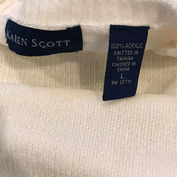 KAREN SCOTT Cream V-Neck Semi Sheer Sweater Size L
