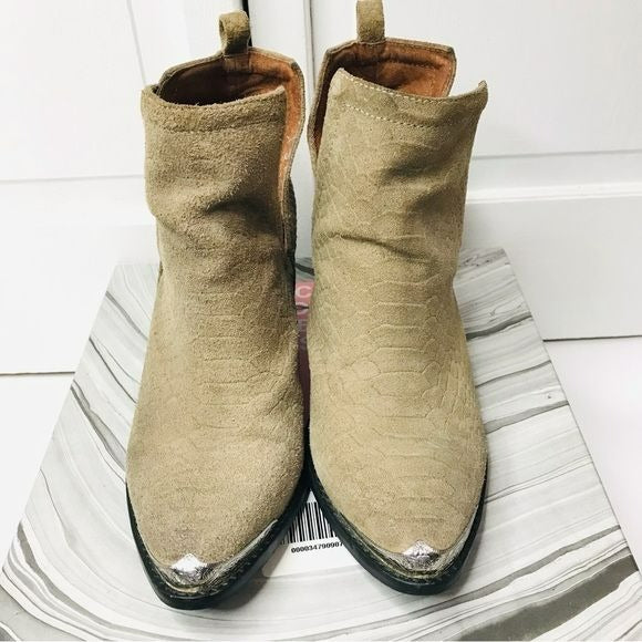 JEFFREY CAMPBELL Cromwell Khaki Matte Snake Pointed Toe Cowboy Boots Size 6