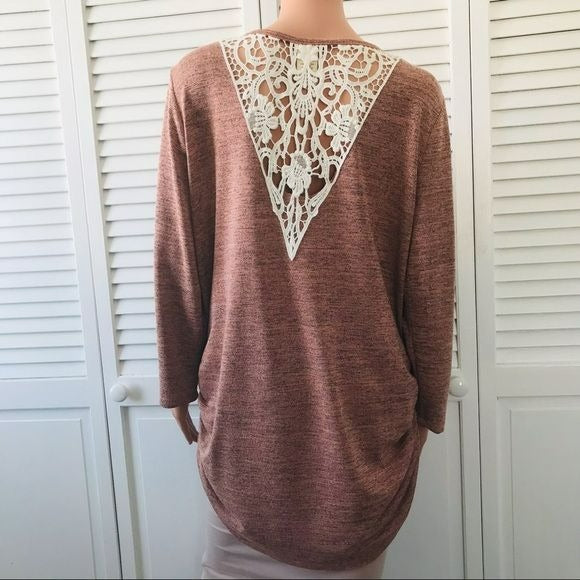 FADED GLORY Pink Black Lace Detail Shirt