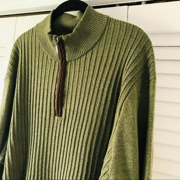 DOCKERS Acrylic Green 3/4 Zip Ribbed Long Sleeve Sweater Size XXL