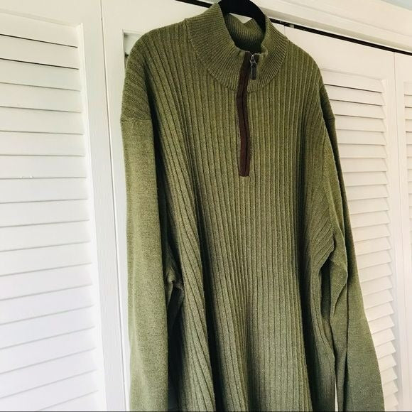 DOCKERS Acrylic Green 3/4 Zip Ribbed Long Sleeve Sweater Size XXL