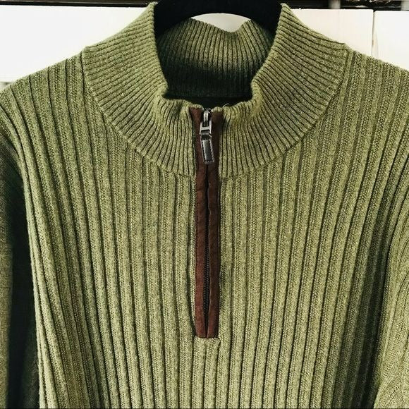 DOCKERS Acrylic Green 3/4 Zip Ribbed Long Sleeve Sweater Size XXL